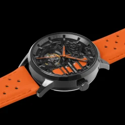 Montre Femme PADDOCK Noir Cadran  Bracelet Cuir Orange 20 MM