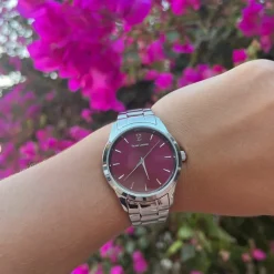 Montre Femme ROXANE Cadran Framboise Bracelet Acier Argenté