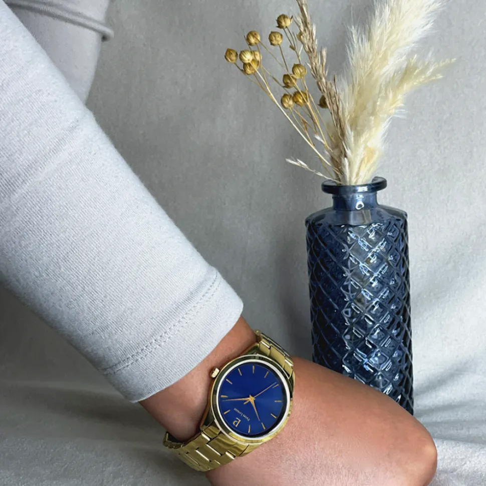 Montre Femme ROXANE Cadran Bleu Bracelet Acier Doré