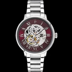 Montre Homme AUTOMATIC Argenté Cadran Bordeaux Bracelet Acier Argenté 20 MM