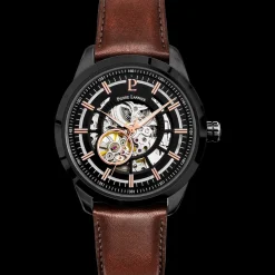 Montre Homme AUTOMATIC Cadran Noir Bracelet Cuir Brun