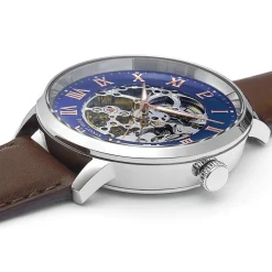 Montre Homme AUTOMATIC Cadran Bleu Bracelet Cuir Brun