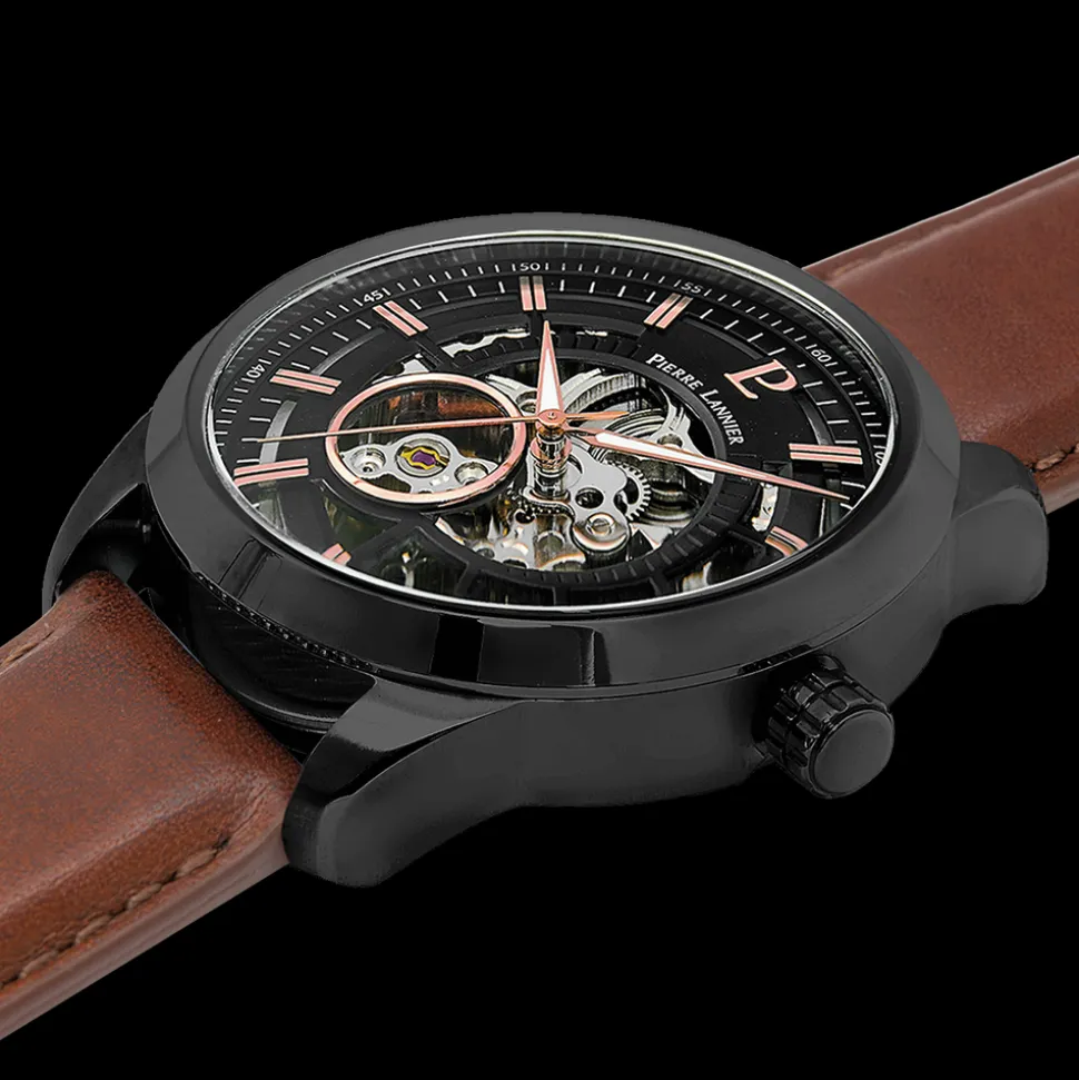 Montre Homme AUTOMATIC Cadran Noir Bracelet Cuir Brun