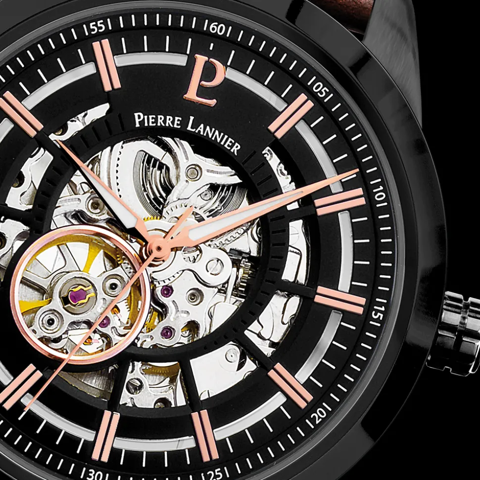 Montre Homme AUTOMATIC Cadran Noir Bracelet Cuir Brun