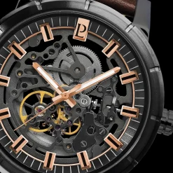 Montre Homme AUTOMATIC Cadran Noir Bracelet Cuir Brun