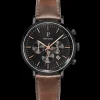 Montre Homme BARON Cadran Noir Bracelet Cuir Brun