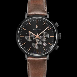 Montre Homme BARON Cadran Noir Bracelet Cuir Brun