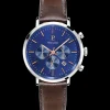 Montre Homme BARON Cadran Bleu Bracelet Cuir Brun