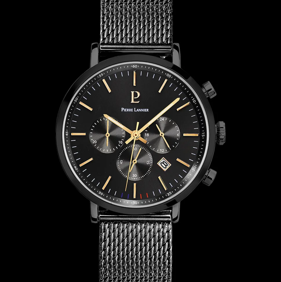 Montre Homme BARON Cadran Noir Bracelet Acier Milanais Noir