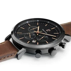 Montre Homme BARON Cadran Noir Bracelet Cuir Brun