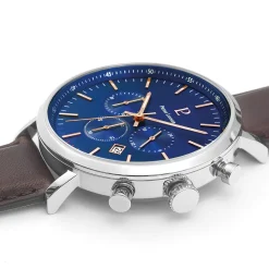 Montre Homme BARON Cadran Bleu Bracelet Cuir Brun