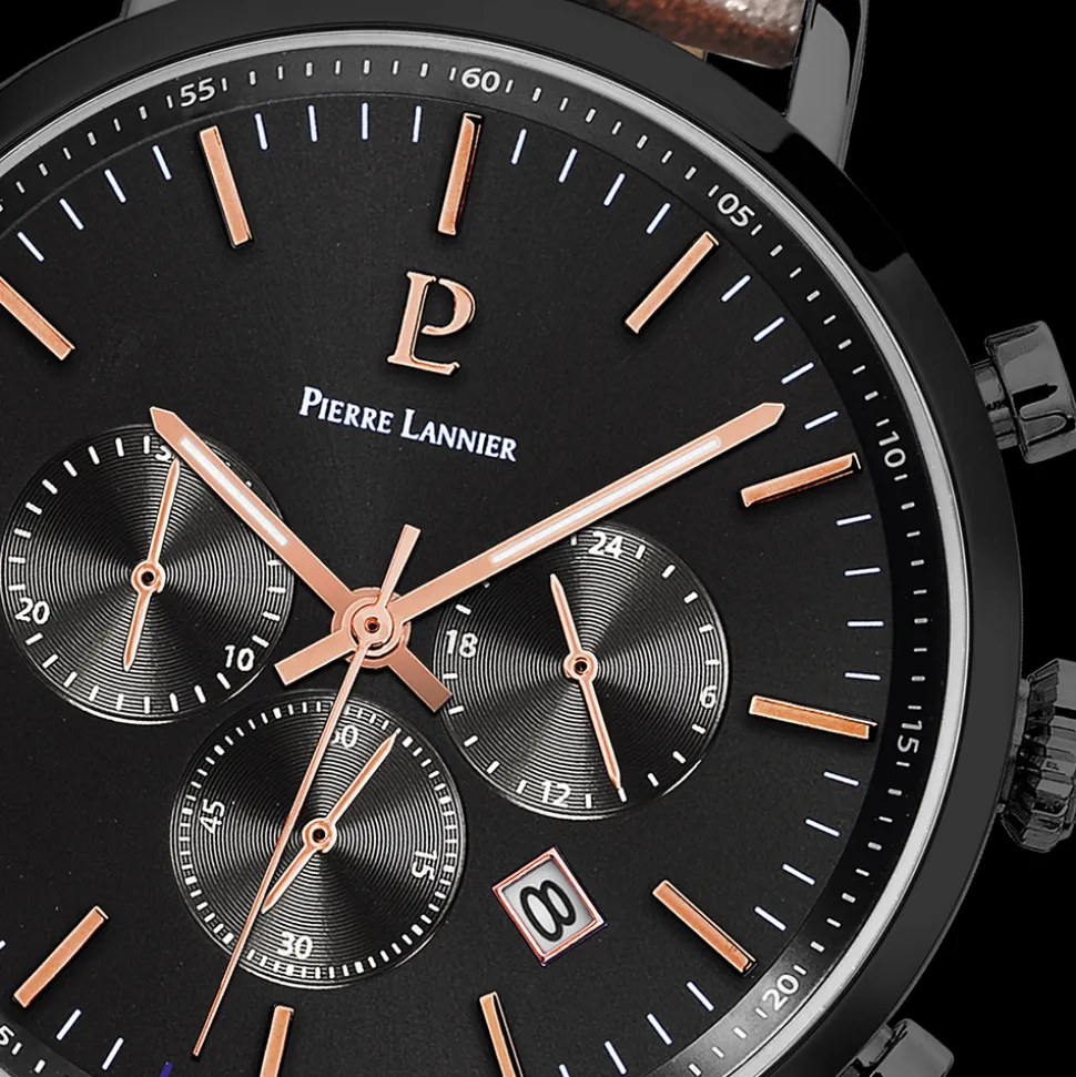 Montre Homme BARON Cadran Noir Bracelet Cuir Brun