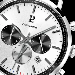 Montre Homme BARON Cadran Argenté Bracelet Cuir Perforé Noir