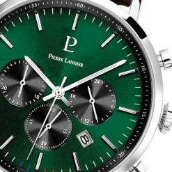 Montre Homme BARON Cadran Vert Bracelet Cuir Perforé Brun