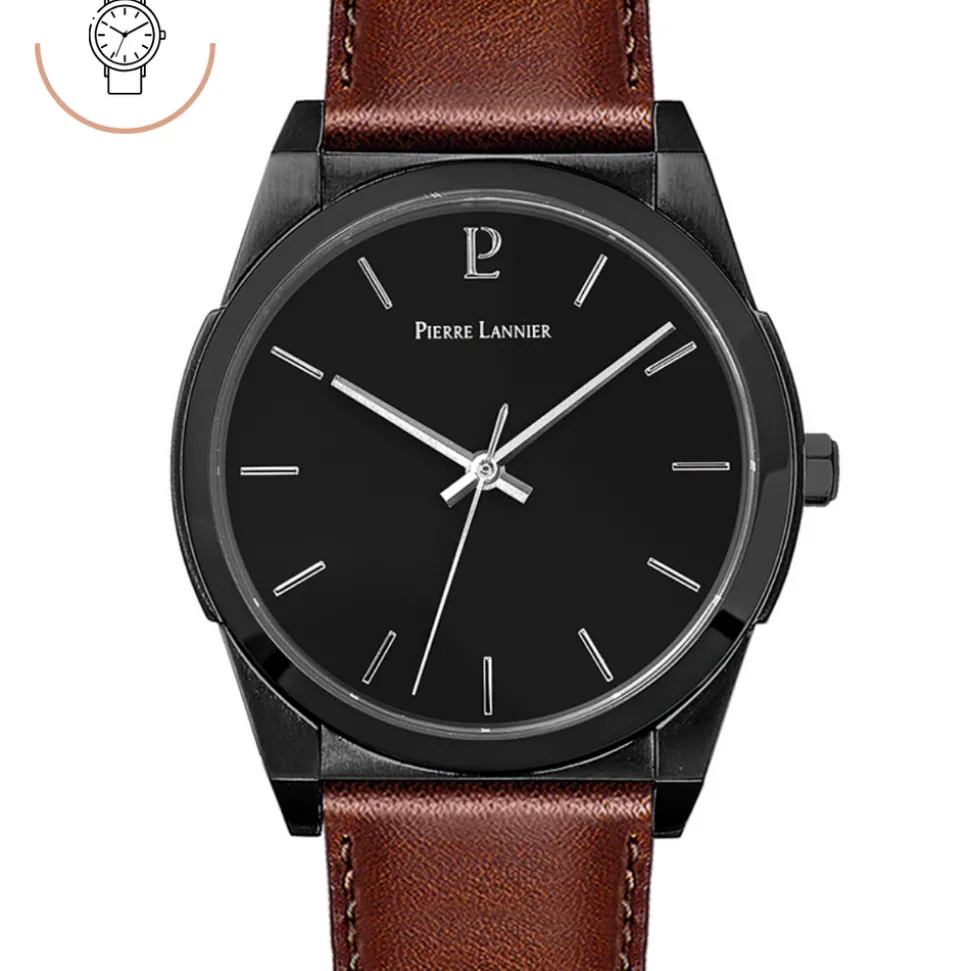 Montre Homme CANDIDE Cadran Noir Bracelet Cuir Brun