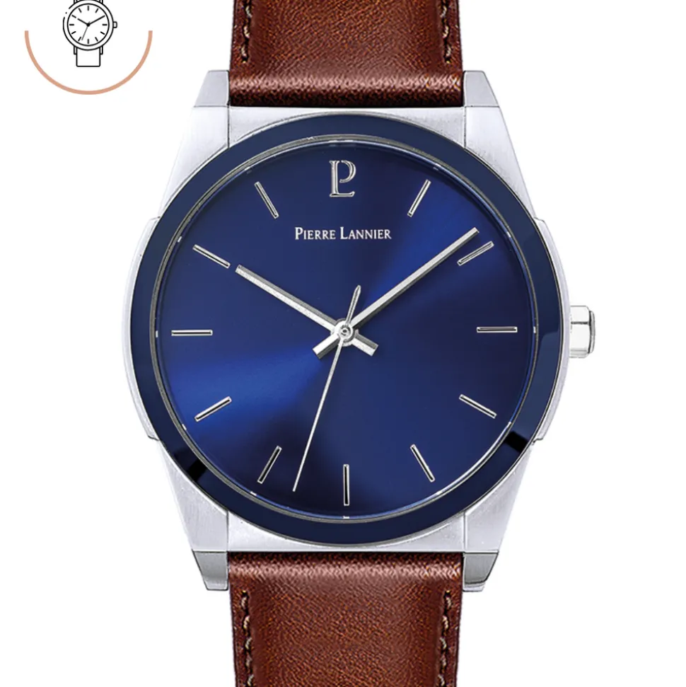 Montre Homme CANDIDE Cadran Bleu Bracelet Cuir Brun