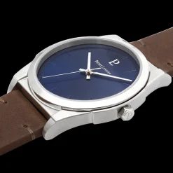 Montre Homme CANDIDE Cadran Bleu Bracelet Cuir Brun