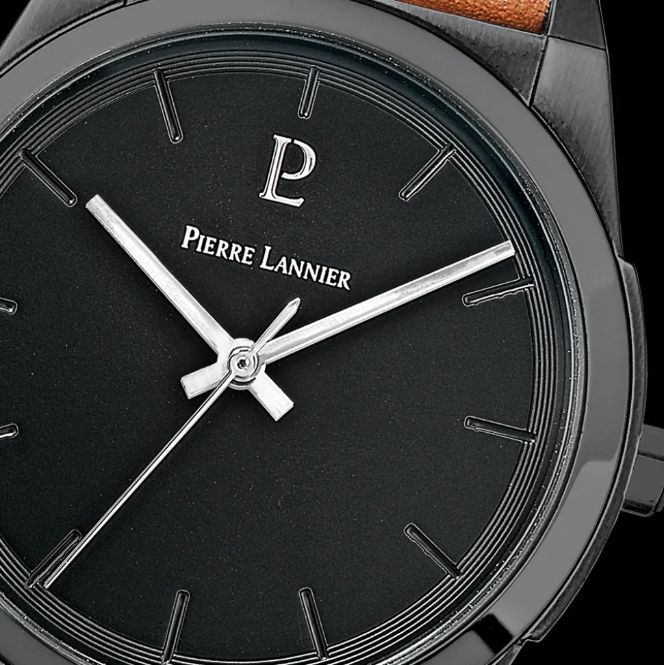 Montre Homme CANDIDE Cadran Noir Bracelet Cuir Camel