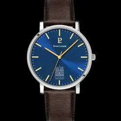 Montre Homme COEUR BATTANT Argenté Cadran Bleu Bracelet Cuir Brun 20 MM
