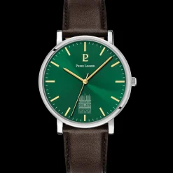 Montre Homme COEUR BATTANT Argenté Cadran Vert Bracelet Cuir Brun 20 MM