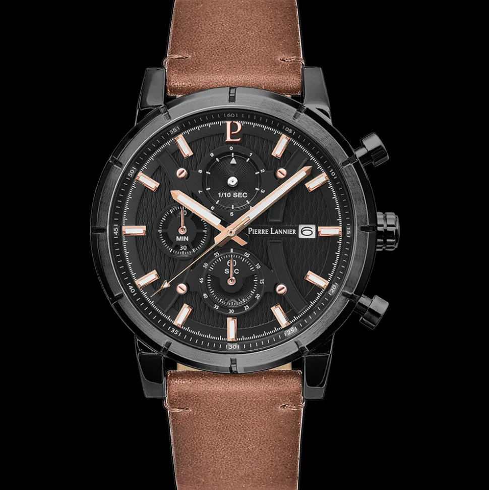 Montre Homme CRITERIUM Cadran Noir Bracelet Cuir Brun