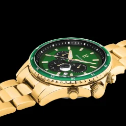 Montre Homme CRONOS Cadran Vert Bracelet Acier  Doré