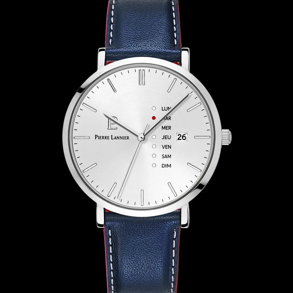 Montre Homme DATA Cadran Argenté Bracelet Cuir Bleu