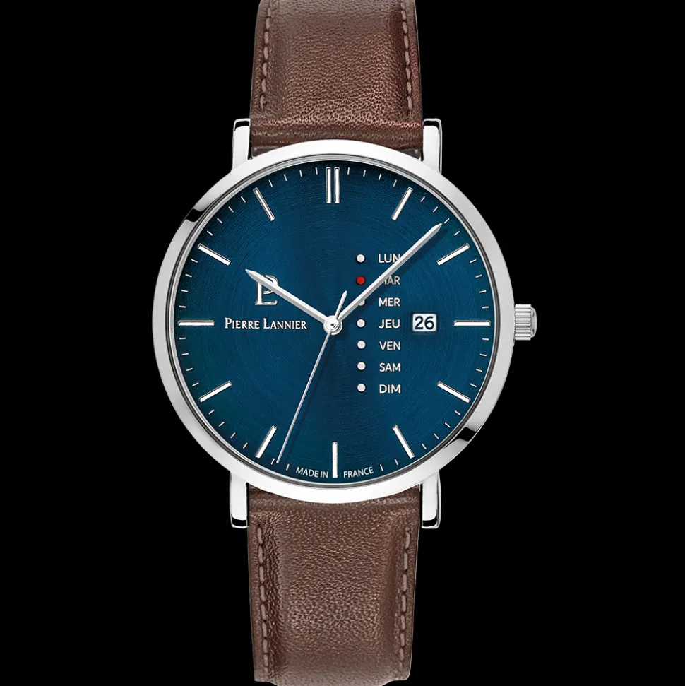 Montre Homme DATA Cadran Bleu Bracelet Cuir Brun