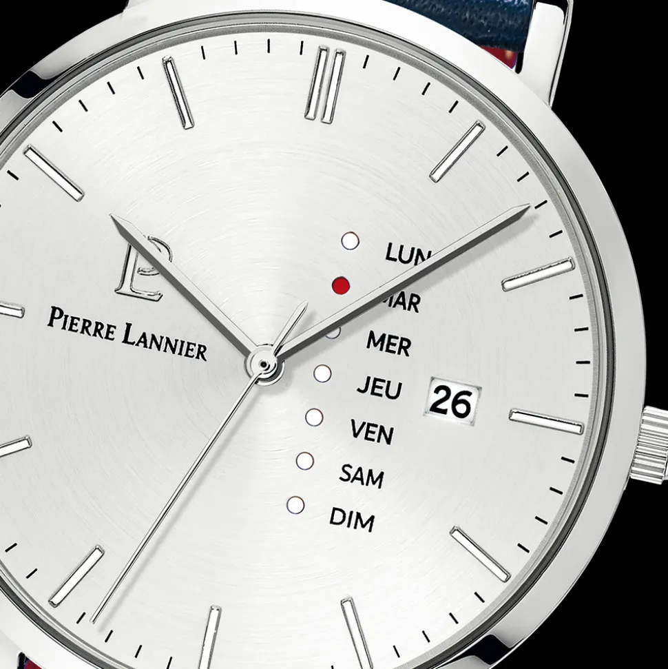 Montre Homme DATA Cadran Argenté Bracelet Cuir Bleu