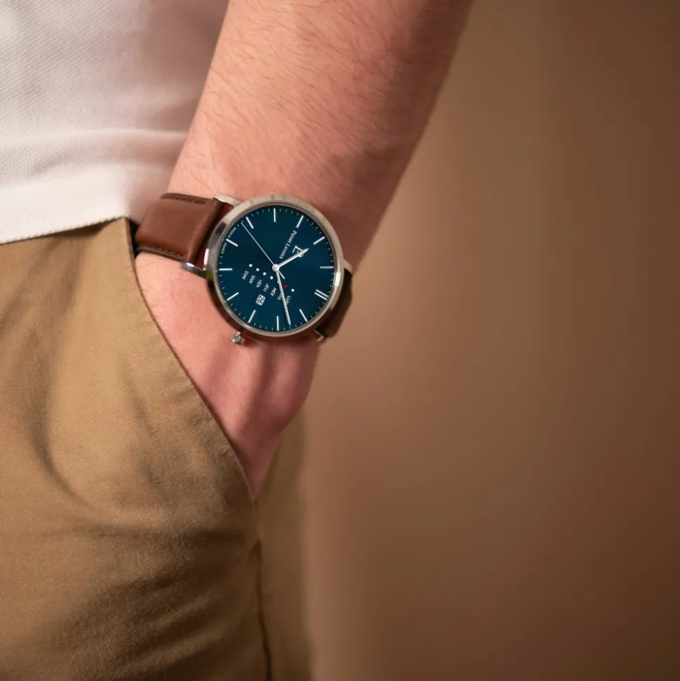 Montre Homme DATA Cadran Bleu Bracelet Cuir Brun
