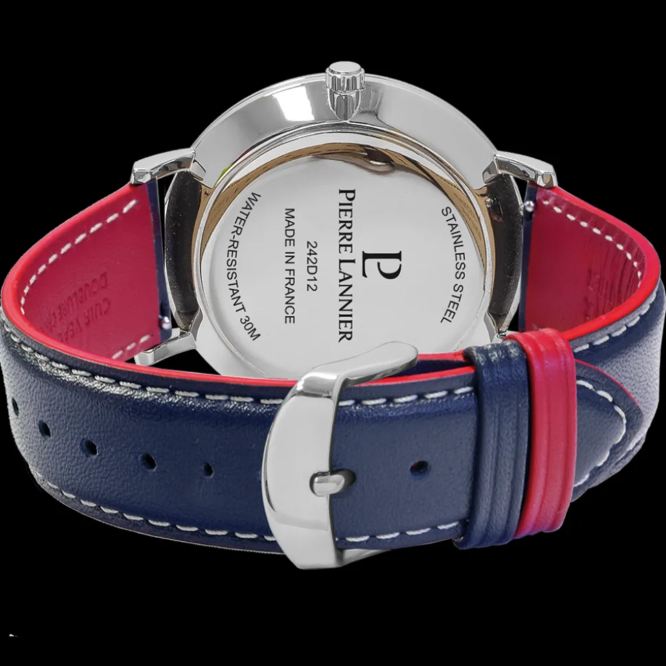 Montre Homme DATA Cadran Argenté Bracelet Cuir Bleu