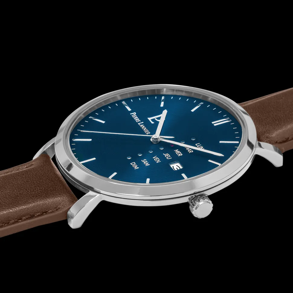 Montre Homme DATA Cadran Bleu Bracelet Cuir Brun