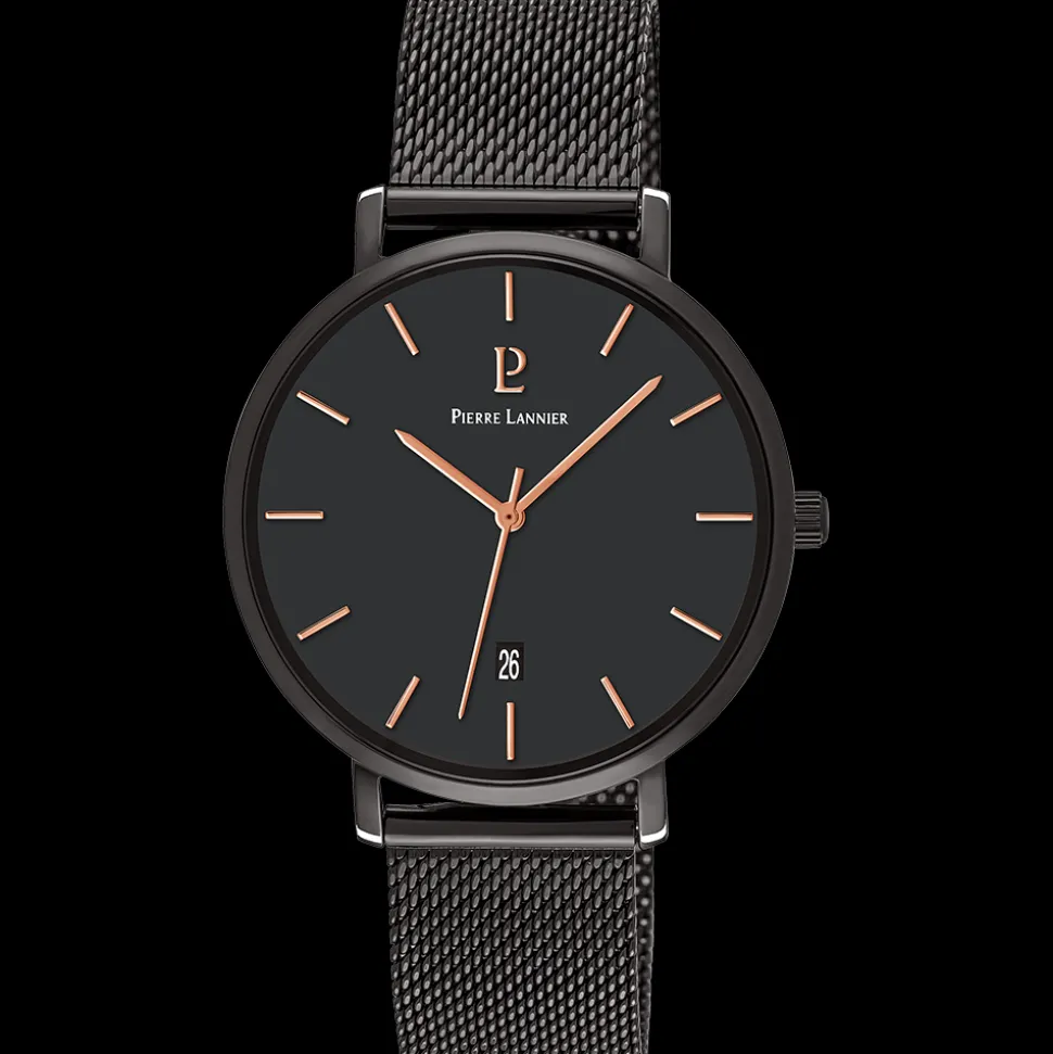 Montre Homme ECHO Cadran Noir Bracelet Acier Milanais Noir