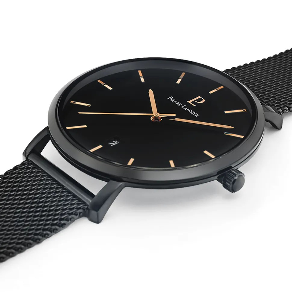 Montre Homme ECHO Cadran Noir Bracelet Acier Milanais Noir