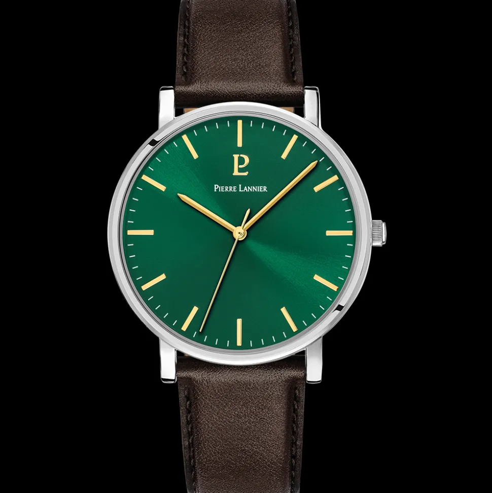 Montre Homme ESSENTIAL Cadran Vert Bracelet Cuir Brun