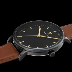 Montre Homme ESSENTIAL Cadran Noir Bracelet Cuir  Brun