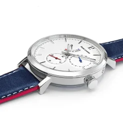 Montre Homme EVIDENCE Cadran Blanc Bracelet Cuir Bleu