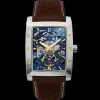 Montre Homme HECTOR Argenté Cadran Bleu Bracelet Cuir Brun 26 MM