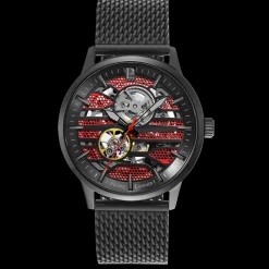 Montre Homme IMPACT Cadran Rouge Bracelet Acier milanais Noir