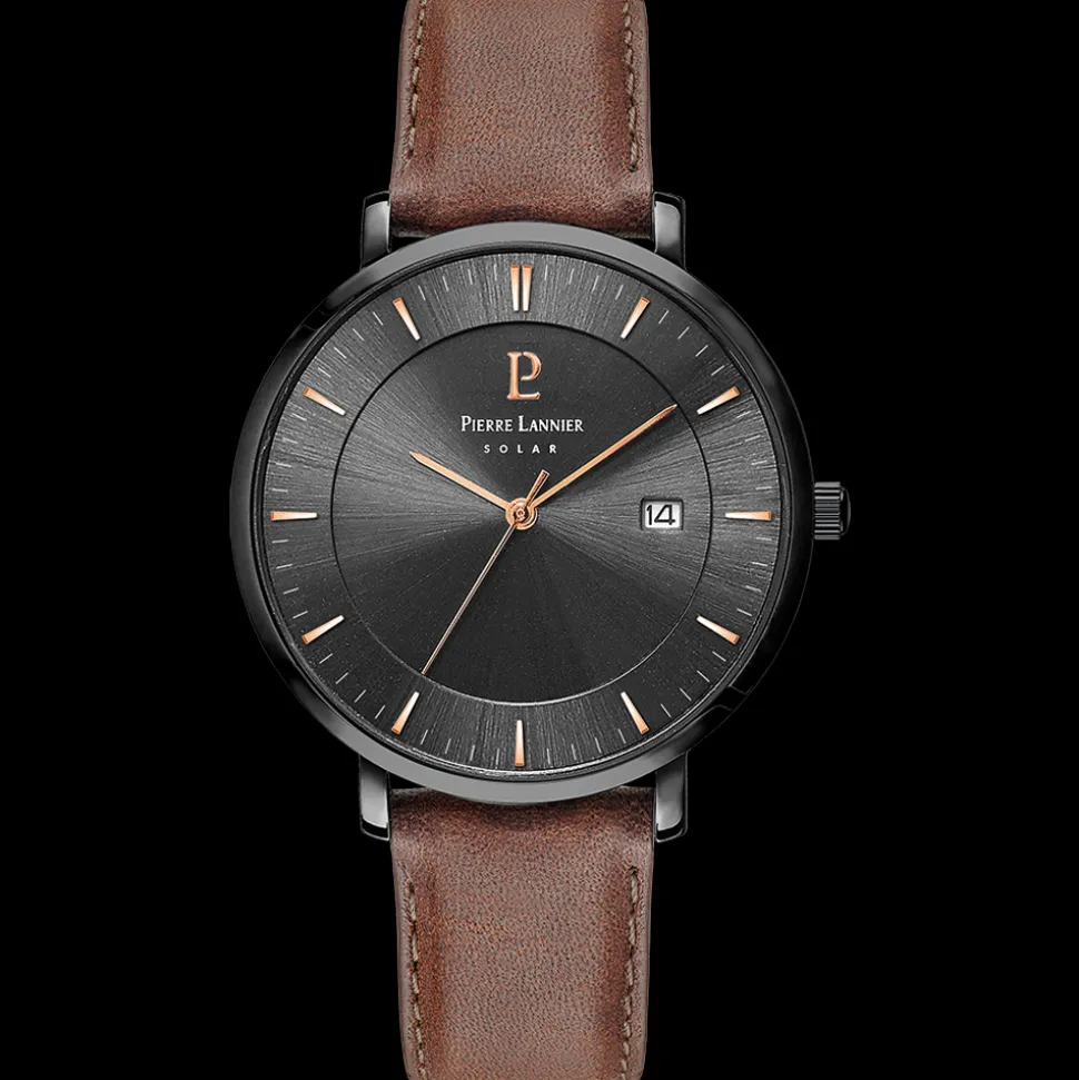 Montre Homme INTI Cadran Noir Bracelet Cuir Brun