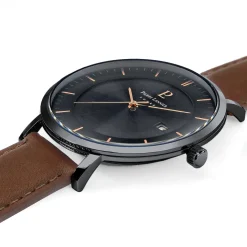 Montre Homme INTI Cadran Noir Bracelet Cuir Brun