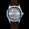 Montre Homme MONARCK Argenté Cadran Bleu Bracelet Cuir Brun 22 MM