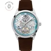 Montre Homme MONARCK Argenté Cadran Bleu Bracelet Cuir Brun 22 MM