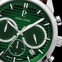 Montre Homme MONARCK Argenté Cadran Vert Bracelet Cuir Brun 22 MM