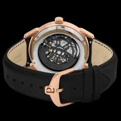 Montre Homme MONARCK Doré-rose Cadran Noir Bracelet Cuir Noir 22 MM