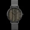 Montre Homme NATURE Cadran Noir Bracelet Acier milanais Gris