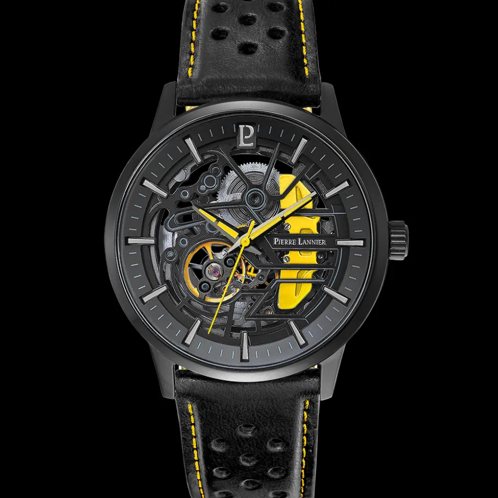 Montre Homme PADDOCK Cadran Noir Bracelet Cuir Perforé Noir
