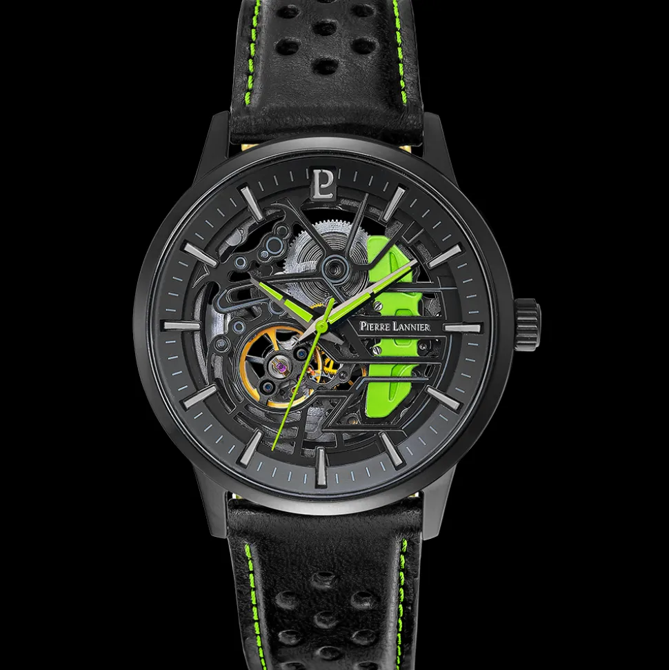 Montre Homme PADDOCK Cadran Noir Bracelet Cuir Noir