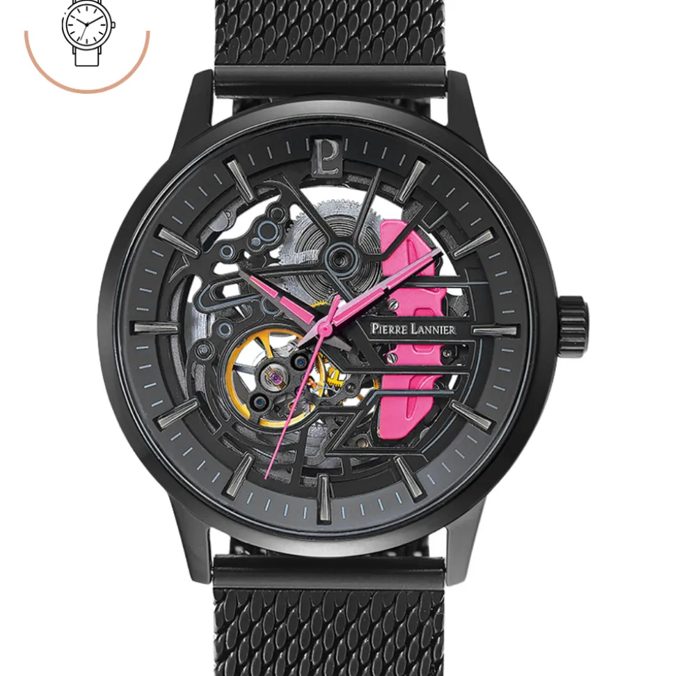 Montre Homme PADDOCK Cadran Noir Bracelet Acier milanais Noir