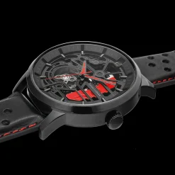 Montre Homme PADDOCK Cadran Noir Bracelet Cuir Perforé Noir